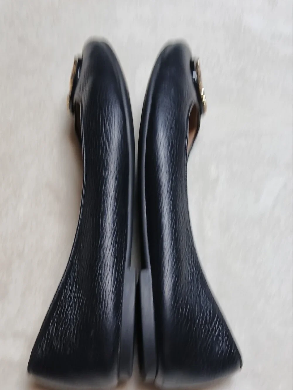 Tory Burch Black Leather Ballet Flats with Gold Logo Size 8